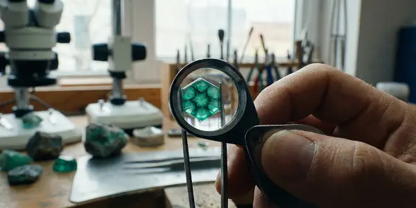 تشخیص سنگ زمرد تراپیشه اصل با لوپ جواهرشناسی از اقدامات لازم قبل از خرید زمرد تراپیشه